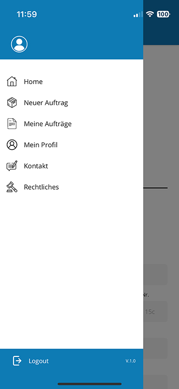 Menue-Funktionen-App Hauptmenü in der App